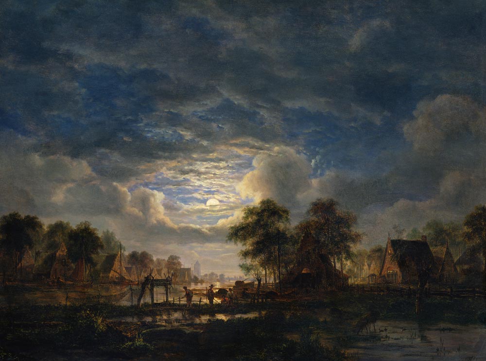 Village on a Canal by Jacobus Theodorus Abels 1840 Oil on Panel