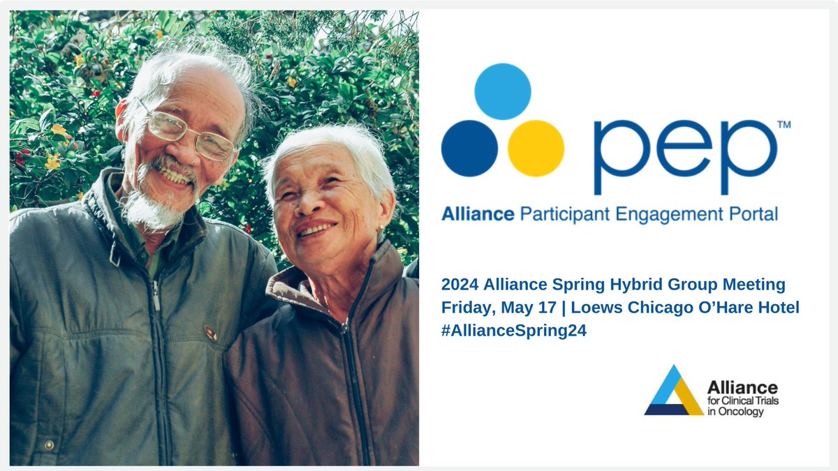 ALLIANCE_org's tweet photo. @ALLIANCE_org PEP (Participant Engagement Portal) is a new way to connect participants to their clinical trial & communicate with them throughout their trial! Join in on this informative session to learn more at 3:30p CT. #AllianceSpring24 #NCI #NCTN #NCORP https://t.co/VrJkkjye30