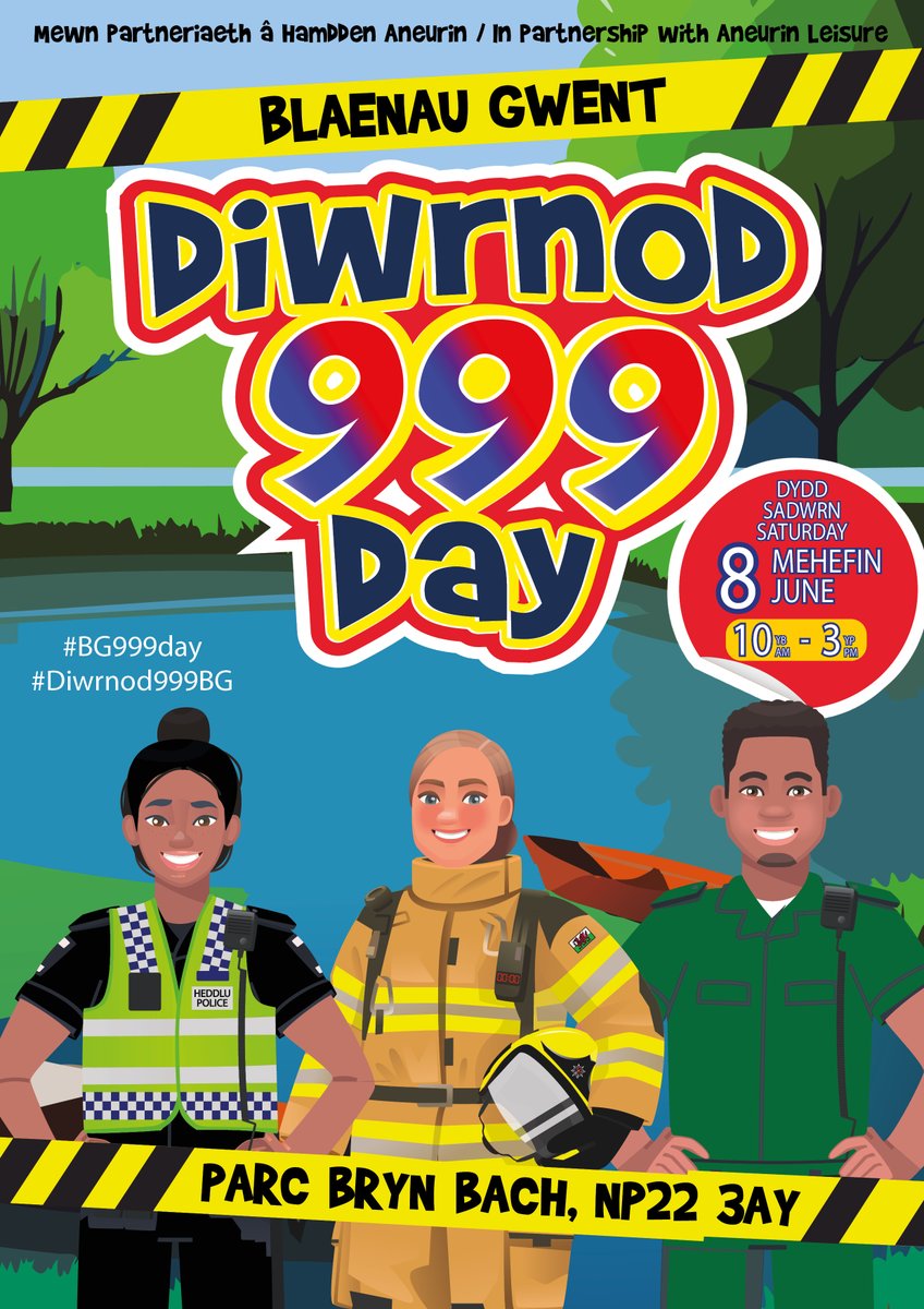 📣 Join us at Parc Bryn Bach in #Tredegar for our BIG 9️⃣9️⃣9️⃣ Rescue Event on Saturday 8th June (10am-3pm).

🚒 The day will be packed with exciting rescue demonstrations, competitions and activities for all the family! 

For more information 👇 
🔗 bit.ly/BG-999-Day