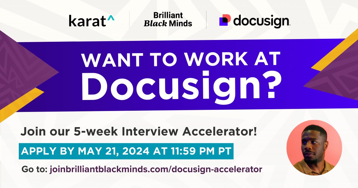 Applications are now live for the Brilliant Black Minds x Docusign Interview Accelerator. We’re so excited to offer this one-of-a-kind career advancement opportunity to our members. 
Apply Now &lt;shorturl.at/ev3IV)