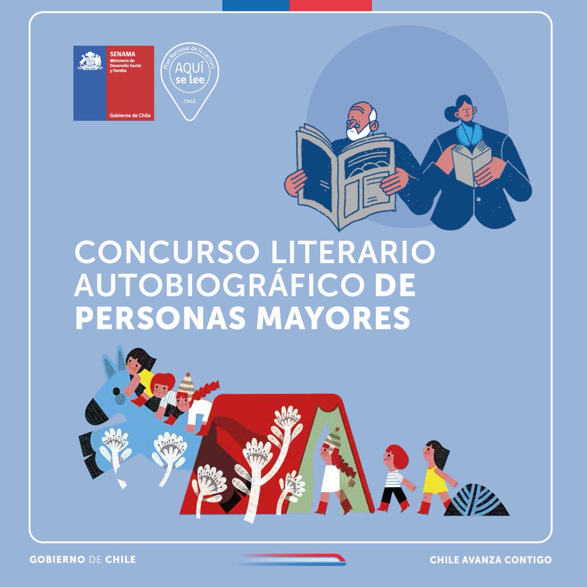 Senama invita a su Concurso Literario Autobiográfico de Personas Mayores, en el que pueden participar chilenas, chilenos y extranjeros desde los 60 años de edad. Las bases del certamen se encuentran en senama.gob.cl y puedes participar hasta el 19 de julio. #aquíselee