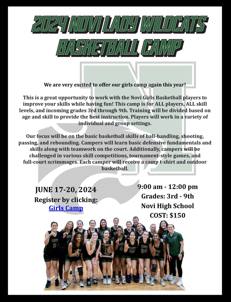 We are ONE MONTH AWAY! Join us for our girls basketball camp this summer! To register, visit gofan.co/app/school/MI1…

@NoviAthletics @NCSD @novi_ms @NoviMeadows @NoviWoods @NoviParkview @NoviOrchardHill @NoviVillageOaks @NoviDeerfield