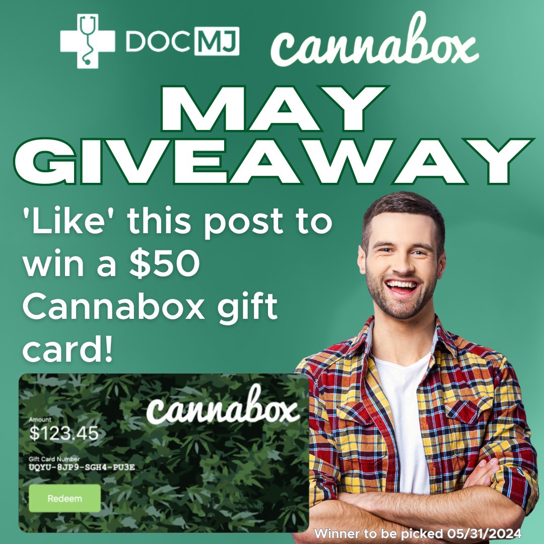Don't miss out on our May Cannabox giveaway. Simply like this post for a chance to win a $50 e-gift card. Let's make your month lit! 🔥 

Winner will be announced on May 31, 2024.

#CannaboxGoodies #Giveaway #DocMJ
