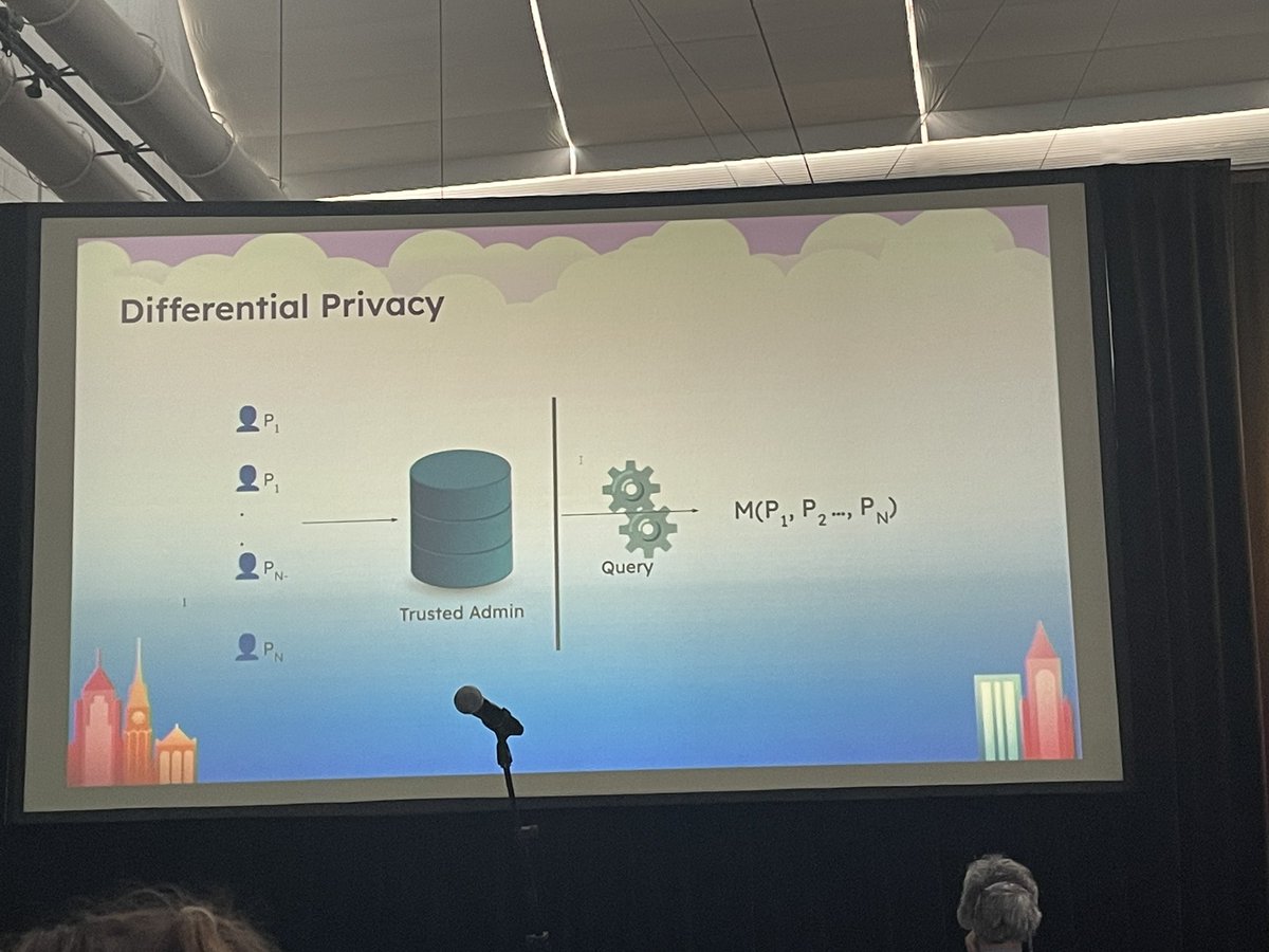 SienaDuplan's tweet image. Not differential equations—differential privacy! Add noise in proportion to sensitivity of data. Talk by Vikram Waradpande at #PyConUS24 #PyCon
