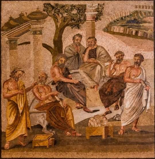 Un mosaico romano de Pompeya que representa la Academia de Platón, siglo I a. C.
La Academia ya no estaba en funcionamiento cuando el Monte Vesubio entró en erupción en el año 79 d. C., preservando este mosaico.
El general romano Sila había sitiado Atenas en el año 86,