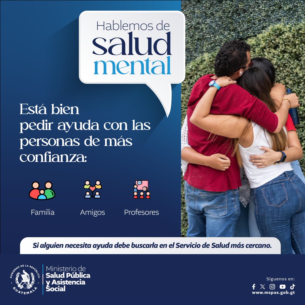 🧠 El cuidado de la Salud Mental es tan importante como el del cuerpo. 💆‍♂💆‍♀ No dudes en buscar apoyo si lo necesitas💪 #MSPAS pone a tu disposición profesionales. Consulta en tu servicio de salud más cercano. #GuatemalaSaleAdelante