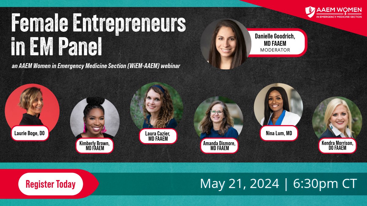 Learn more about becoming a female entrepreneur in EM at the next WiEM-AAEM webinar, featuring this panel of female EM physicians with unique tips and guidance to share.

Register Today: bit.ly/44Cu9vn

#EntrepreneursInMedicine #EmergencyMedicine #FemaleEntrepreneurs