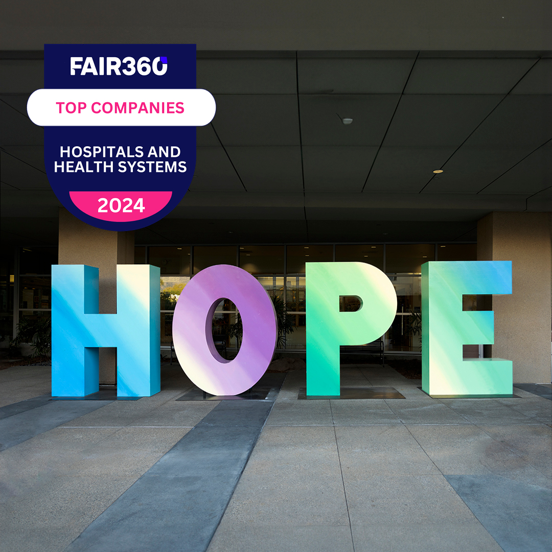 City of Hope has been named one of the nation’s 'Top Hospitals and Health Systems' for workplace fairness by Fair360 for the fourth year in a row, ranking second in the health care category! Learn more about our commitment to DEI: bit.ly/3u6mcjL