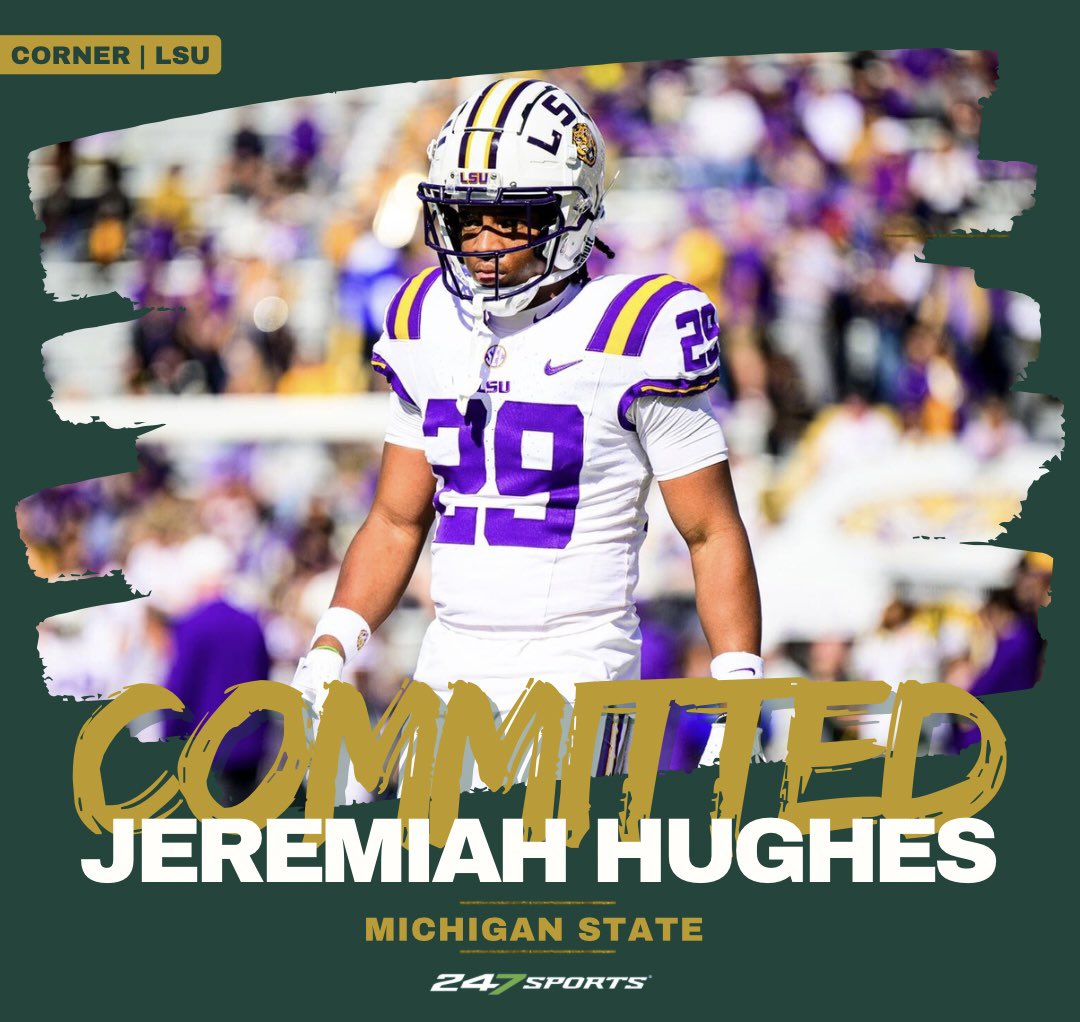 BREAKING: #MichiganState lands former #LSU transfer CB Jeremiah Hughes.

Hughes played in 10 games as a true freshman on STs for the Tigers last season.

Another major pickup for Coach Meat.

247sports.com/college/michig…