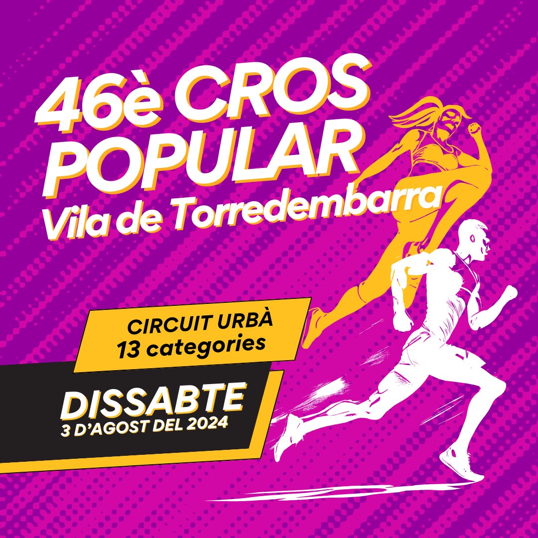 🏃🏼‍♀️🏃🏼‍♂️ Inscripcions obertes al 46è Cros Popular Vila de #Torredembarra 📅 3 d'agost 🕖 A partir de les 19 h 📍 Avinguda de Pompeu Fabra Web inscripcions 👉🏼 ow.ly/N9As50QIHON  Més ℹ 🔗 shar.es/ag23OA