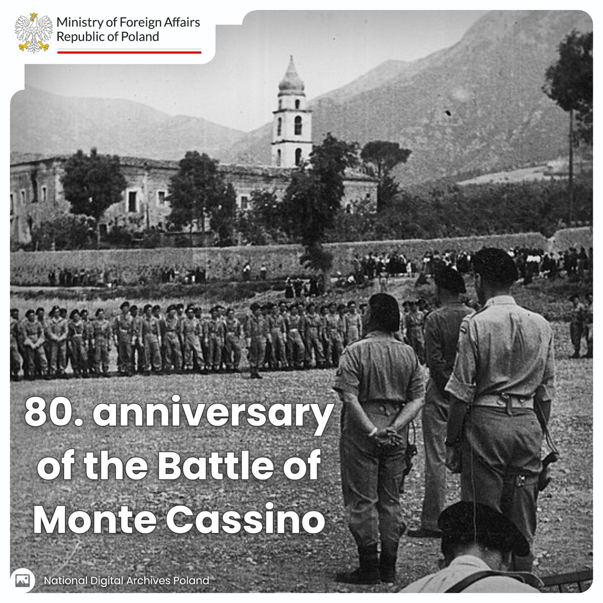 Today, on the 80th anniversary of the Battle of Monte Cassino, we pay tribute to the 🇵🇱 Polish soldiers who showed indomitable courage and dedication. Their heroism in the fight for freedom reminds us of the enduring value of these ideals.