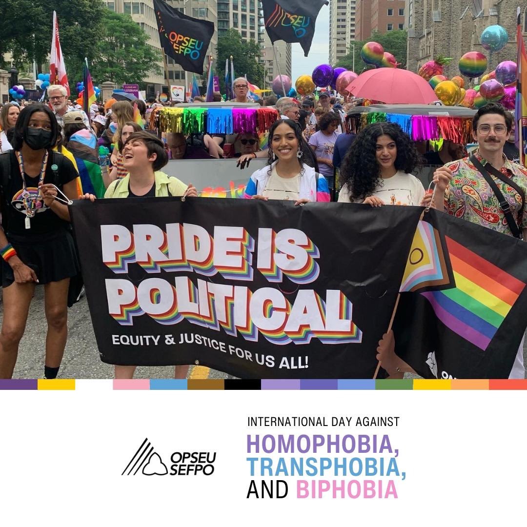 On International Day Against Homophobia, Transphobia & Biphobia, we stand in solidarity with the 2SLGBTQIA+ community. Amidst the troubling rise of organized hate in Canada, it is our collective responsibility to make no room for hate in our movements or our shared futures.