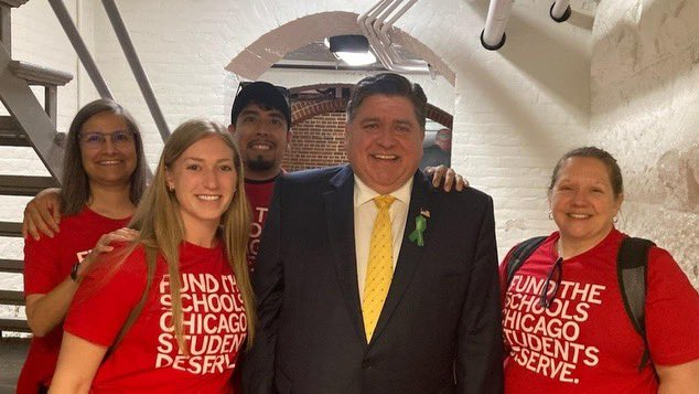 Love that @CTULocal1 members along with our Financial Secretary, Maria Moreno, ran into @GovPritzker and we all agree that closing corporate tax loopholes is necessary to fund the schools and vital services all our students deserve.