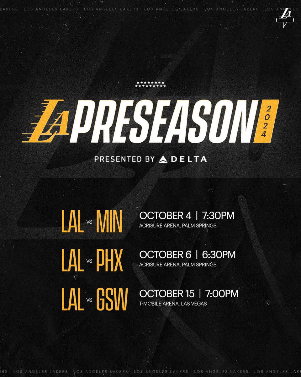 O Los Angeles Lakers anunciou hoje a lista de 3 jogos para pré-temporada.

Wolves - 4 de outubro
Suns - 6 de outubro
Warriors - 15 de outubro

📸 @Lakers