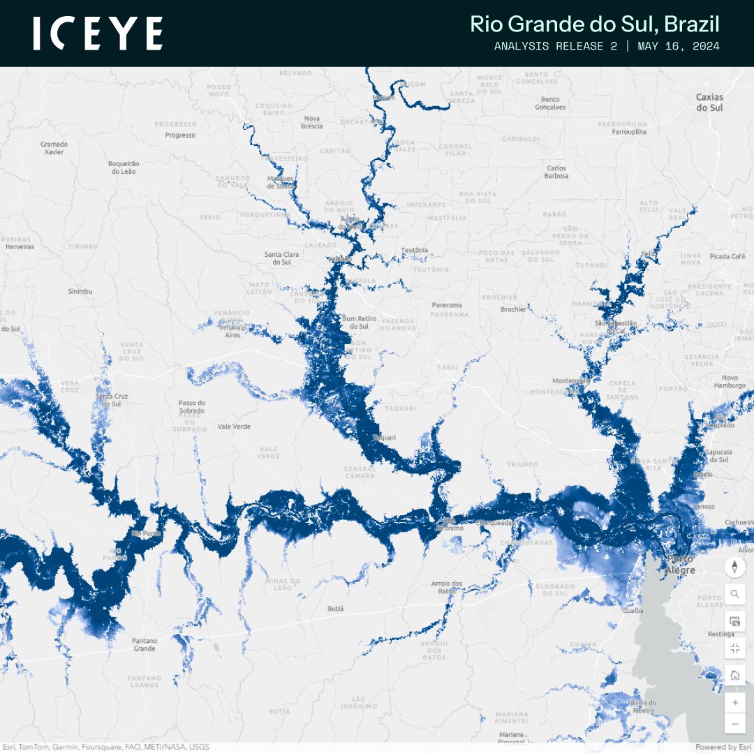 Working alongside partners like @ICEYEfi, we’re actively supporting communities impacted by flooding across Brazil and South America. To access live data feeds or request assistance, visit: esri.social/uTRJ50RKolB