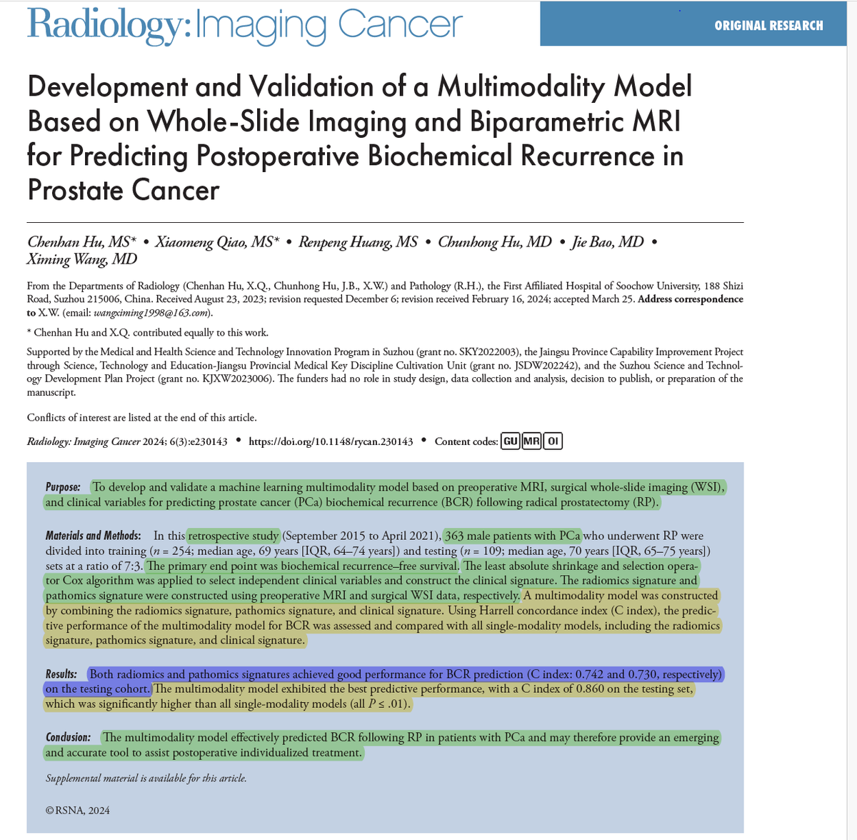 radiolobt's tweet photo. Development and Validation of a Multimodality Model Based on Whole-Slide Imaging and Biparametric MRI for Predicting Postoperative Biochemical Recurrence in Prostate Cancer 
https://t.co/LTh1xkT4F1
#ProstateCancer #ProstateMRI #Radiomics #Pathomics #CancerResearch https://t.co/LzKU7eT4Hc