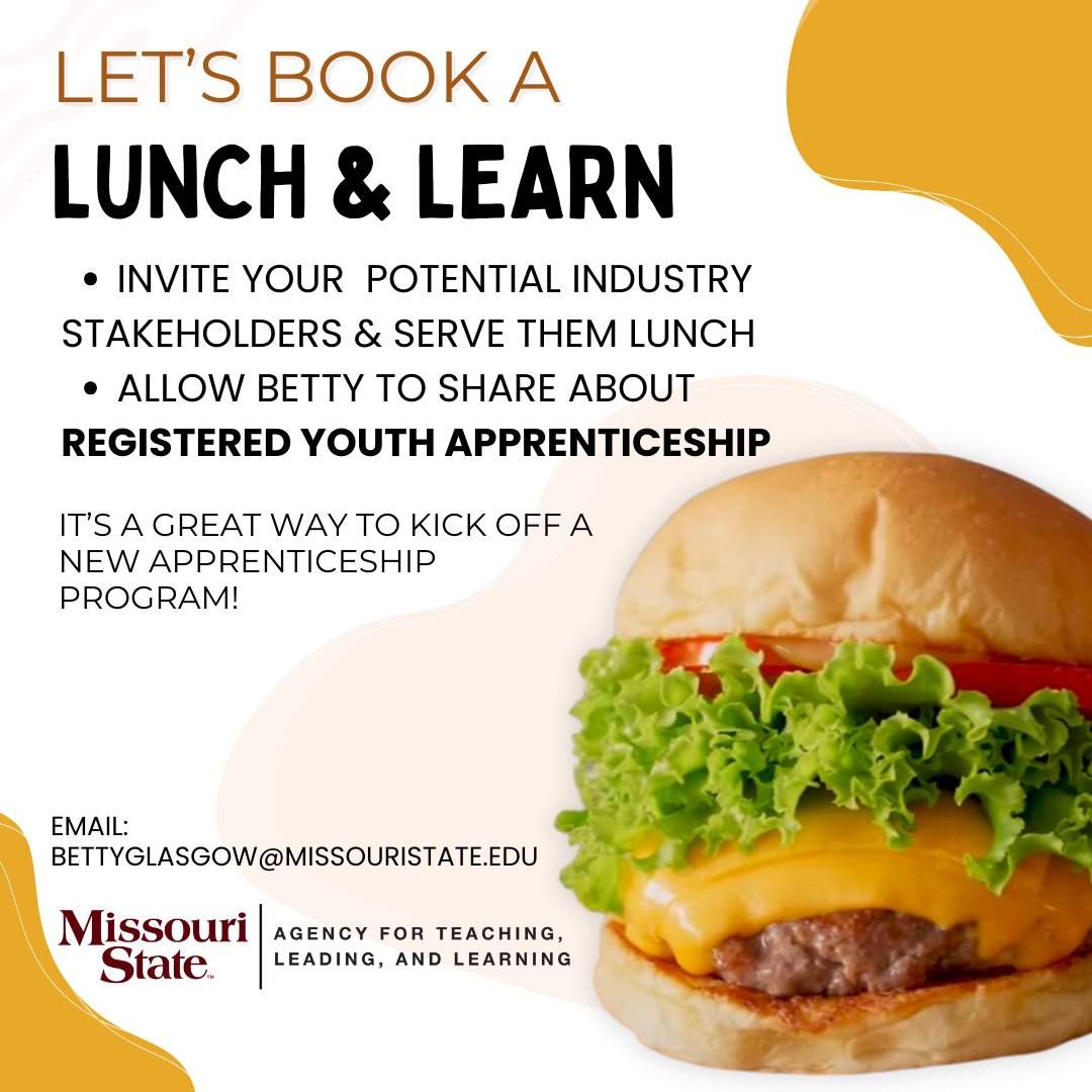 It's time to engage your Industry Partners & Schools with a Lunch & Learn! #showmeapprentices @MASALeaders @USDOL @MOEducation @MoACTE @MissouriACTE @MoApprentices