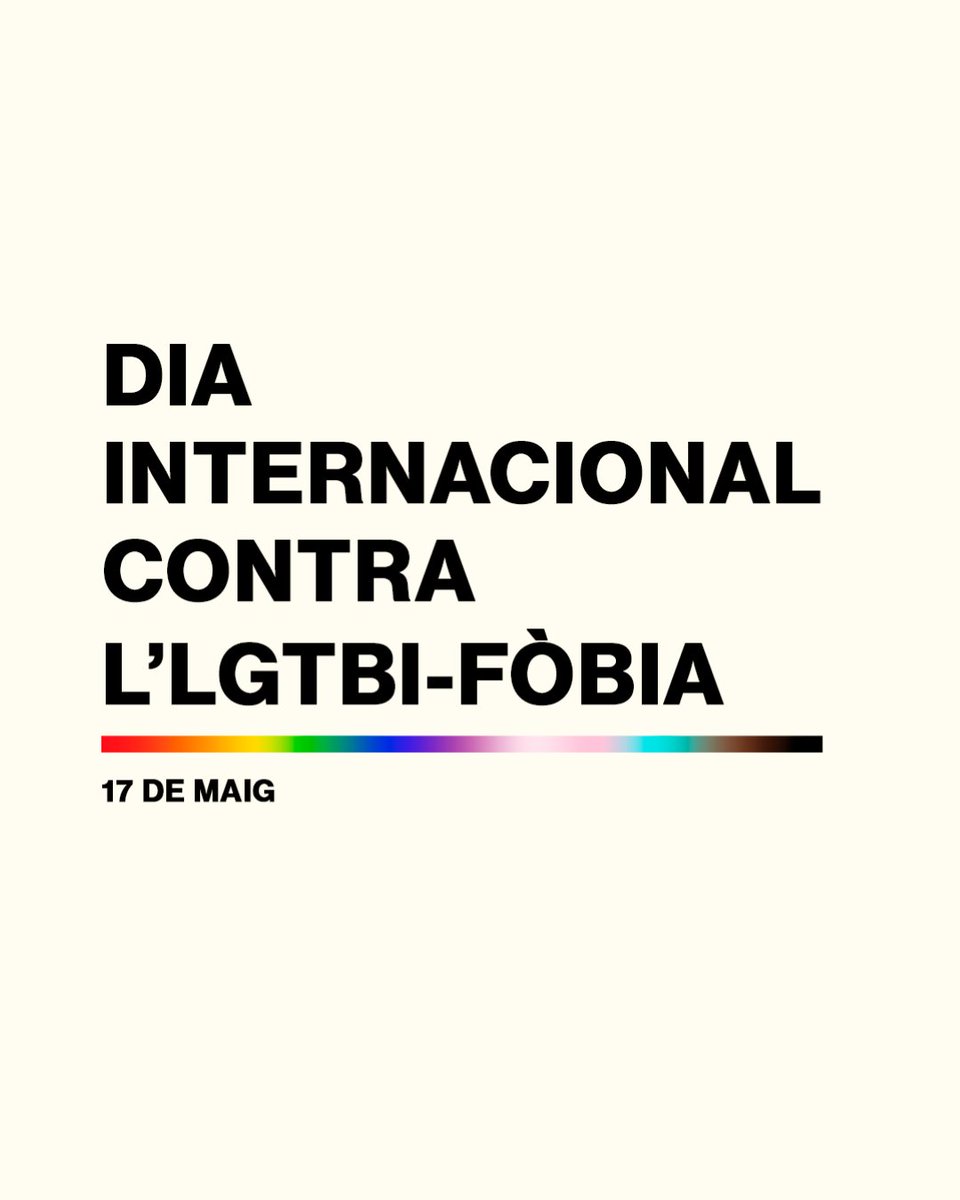 🏳️‍🌈 Avui és 17 de maig, Dia Internacional contra #LGTBIfòbia. ❤️ Pel nostre dret a ESTIMAR a qui vulguem! 💪 Mentre segueixi havent una sola persona que pateixi o sigui agredida ens hi trobarà de front, amb el cap ben alt i no deixant-ho passar! ⛔ Sí, DIEM PROU!!!