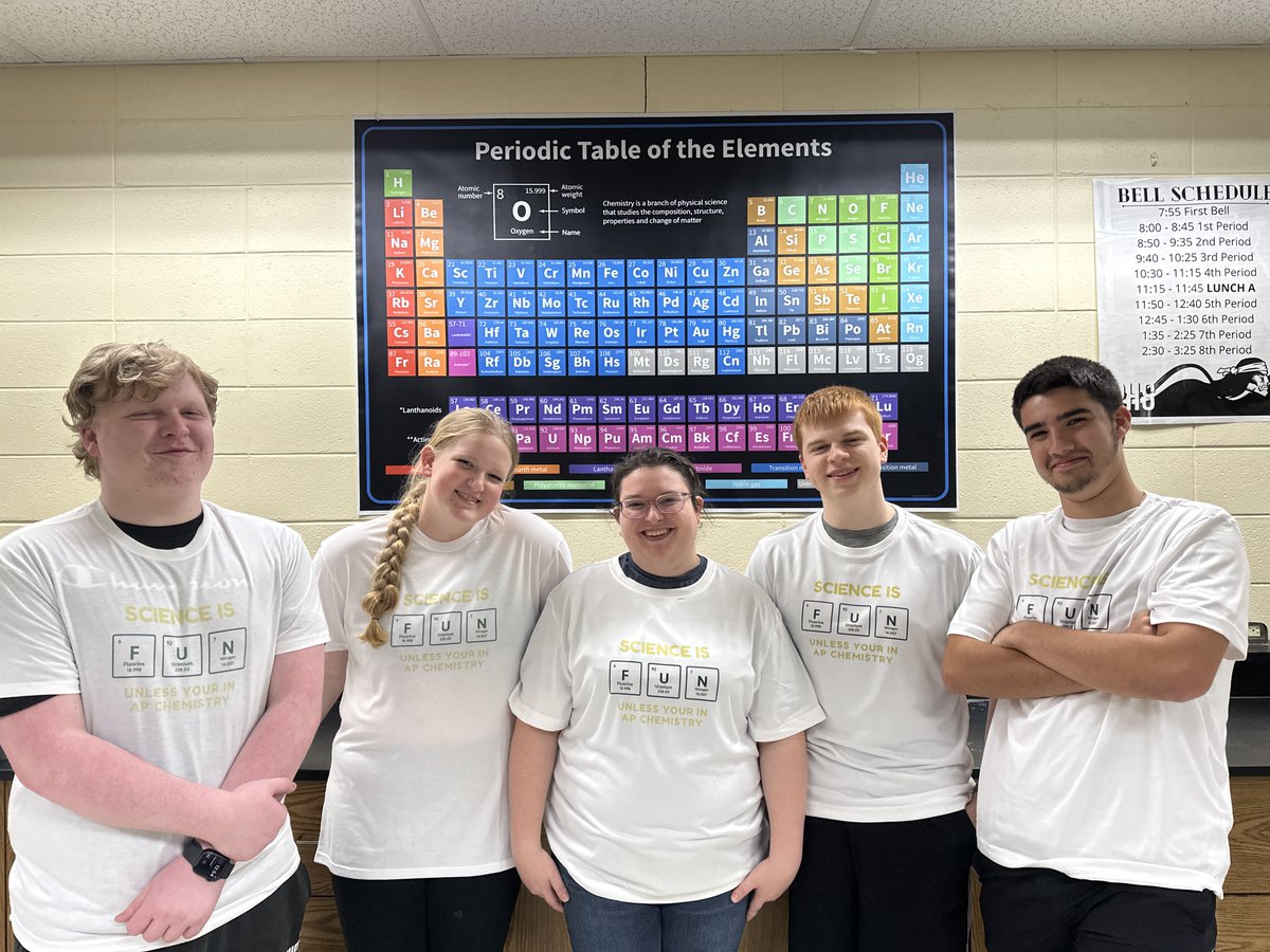 Mrs. Storm’s first AP Chemistry class celebrated with t-shirts and treats for completing their class. Each student earned individualized statistics for their hard work this year. Thanks for a great year of school! Shout out to the EAST student who helped make the shirts.