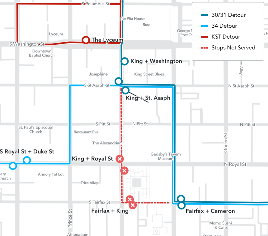 🚧 Due to road closures for an event on Sunday, May 19, DASH Line 30, 31, 34, and King Street Trolley trips will miss several stops from approximately 7 AM to 4 PM. 🚧 Missed Stops: 🚍 King & Royal 🚍 N. Fairfax & King dashbus.com/service-alert/…