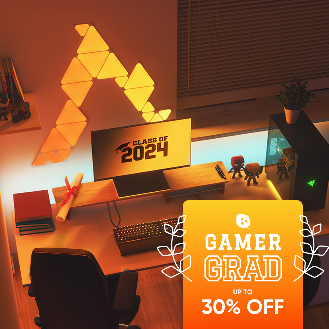 🎓It's time for your #graduation—from casual gamer to pro. Grab the RGB lights that take gaming as seriously as you do NOW during our GAMER GRAD SALE! (Get up to 30% OFF: No studying required 😉) See Deals: nanoleaf.me