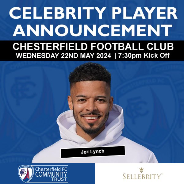 📆 WEDNESDAY 22ND MAY 2024 📍 CHESTERFIELD FC - 7.30PM KICK OFF Jeremy Lynch is ready for our huge celebrity charity match at @chesterfieldfc raising funds for Chesterfield FC Community Trust ⚽️⚽️ Book your tickets here at sellebritysoccer.org.uk 🎫🎫