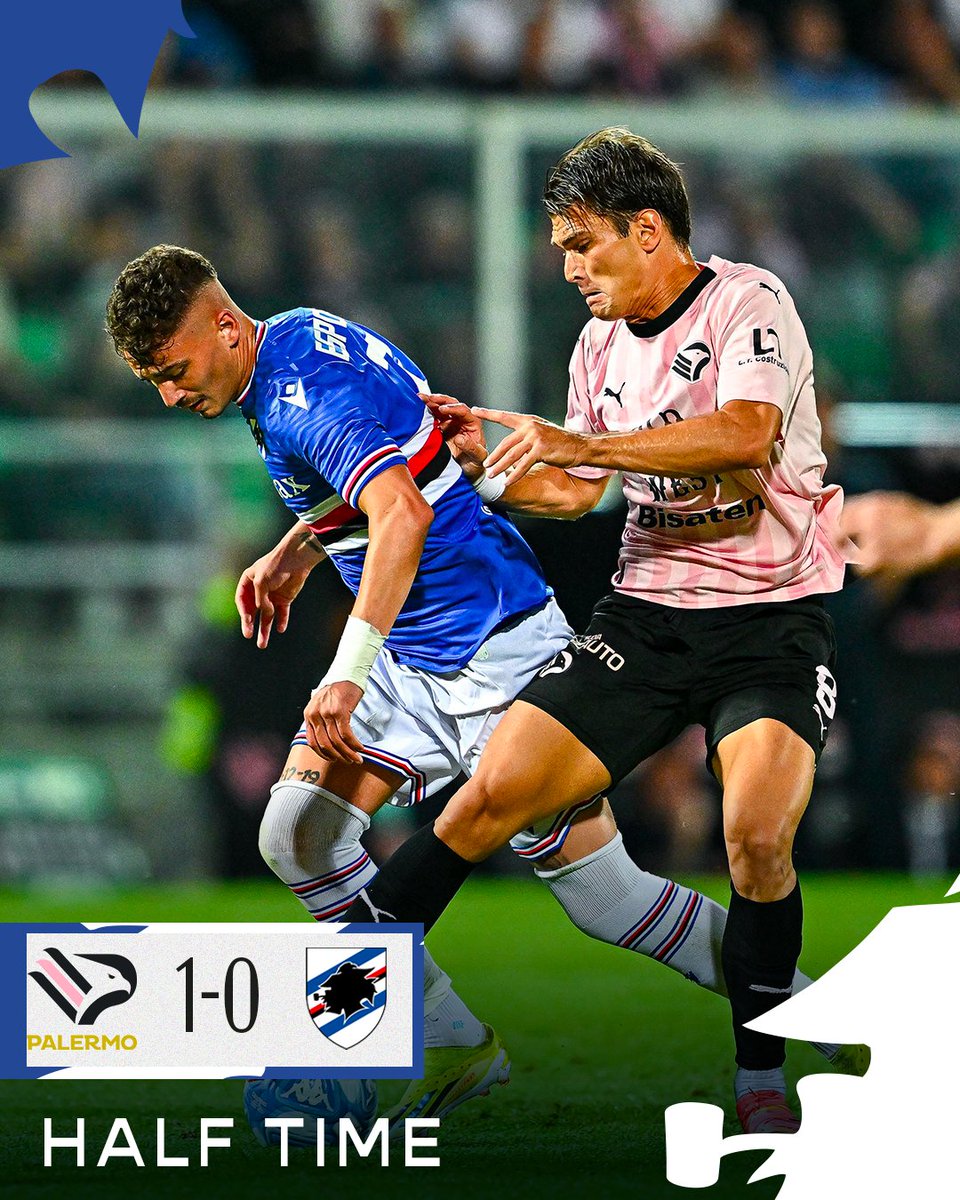 ⏸️ | HALF TIME Sotto di un gol all’intervallo, ma non ci arrendiamo. #PalermoSamp 1-0 | #SerieBKT #ForzaDoria 🔵⚪️🔴⚫️⚪️🔵