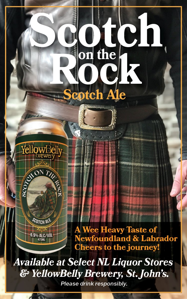 🍺✨ Available in Cans! Scotch on the Rock is here, lads and lasses! 🍻✨ Available at select NL Liquor Stores and YellowBelly Brewery & Public House 288 Water Street. #YellowBelly Brewery #ScotchOnTheRock #WeeHeavy #CraftBeerLovers