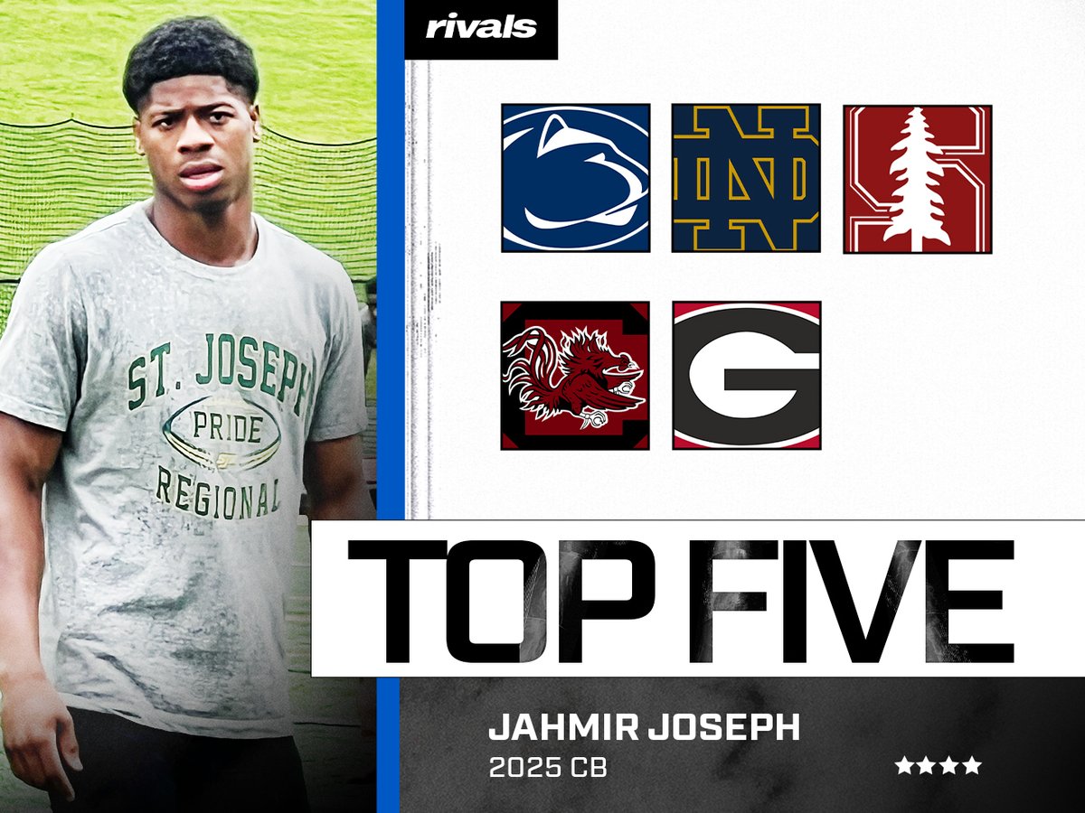 JUST IN: Rivals250 DB Jahmir Joseph has a top five and multiple visits locked in Penn State, Notre Dame, Stanford, Georgia, and South Carolina made the cut Joseph breaks down each contender here: n.rivals.com/news/rivals250…