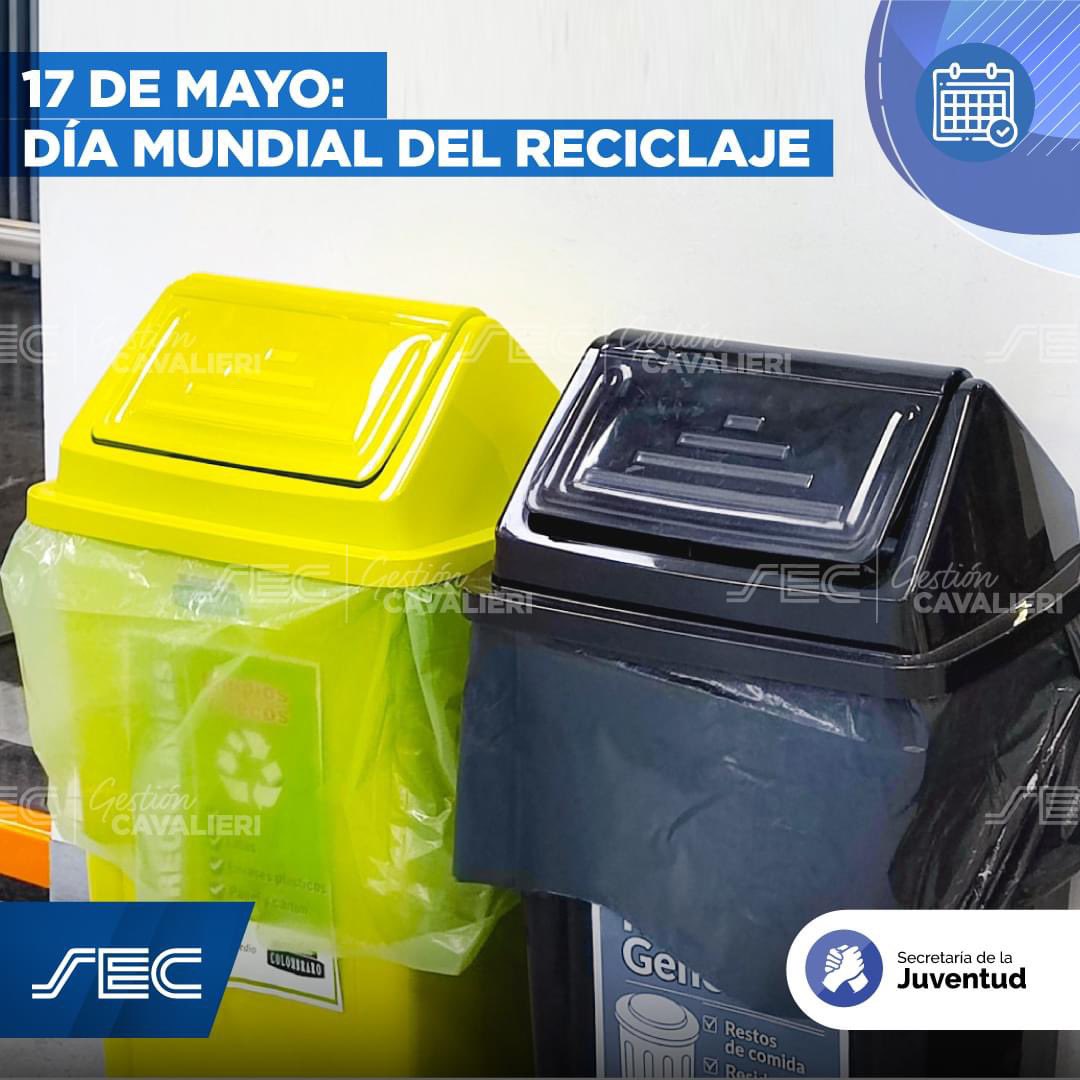 Cada 17 de mayo celebramos el Día Mundial del Reciclaje
fecha que tiene por objetivo concientizar a la población sobre la importancia que tiene categorizar y separar correctamente nuestros residuos, para su posterior tratamiento

#SoyComercio #SoySEC