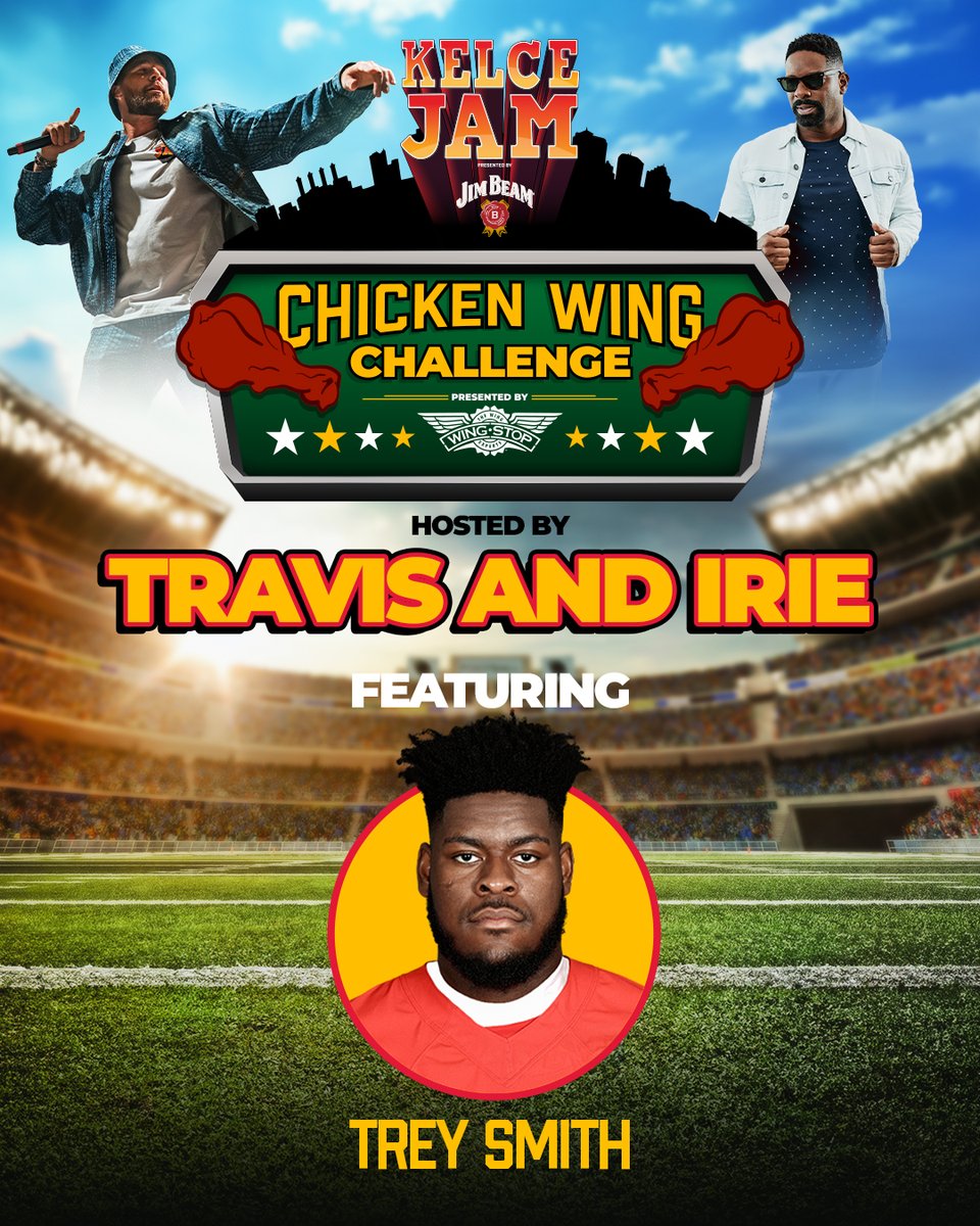 KelceJam's tweet photo. It’s the ultimate showdown of flavor and spice! 🍗 The Chicken Wing Challenge presented by @Wingstop is coming to #KelceJam featuring special guest @TreySmith! Find out who will emerge as the wing-eating champion. https://t.co/xgRbeqhP5P
