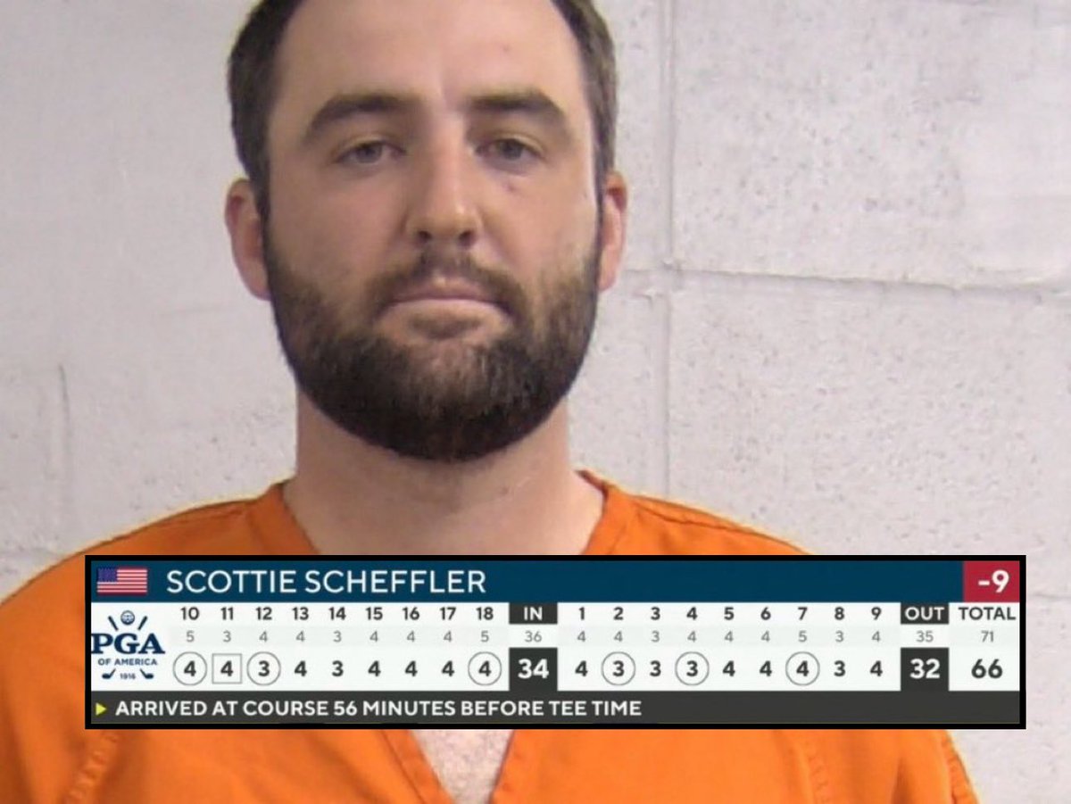 NUCLR GOLF (@nuclrgolf) on Twitter photo 🚨🚔🏌🏻♂️ #Inmate number 00654436 fired a 5-under-par 66 in Round 2 at the PGA Championship. Incredible considering his arrest earlier today. <a href="/SchefflerFans/">SCHEFFLER FANS</a> 🚨🚔🏌🏻♂️ #Inmate number 00654436 fired a 5-under-par 66 in Round 2 at the PGA Championship. Incredible considering his arrest earlier today. <a href="/SchefflerFans/">SCHEFFLER FANS</a>