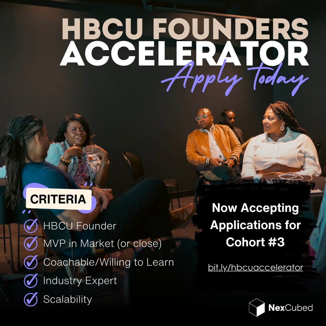 NOW ACCEPTING APPLICATIONS FROM HBCU FOUNDERS!

To learn more and apply for the HBCU Founders Accelerator, visit bit.ly/hbcuaccelerator

#Accelerator #HBCU #founders #entrepreneurs #startups #Applications #hbcupride #HBCUalum #Entrepreneurship #HBCUFounders #HBCUCommunity