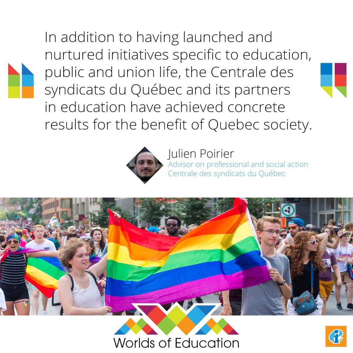 The trade union movement in education has a long and proud history of fighting for the rights of LGBTI+ people. Julien Poirier shares the story of @CSQ_Centrale and its efforts to build inclusive schools and communities in Québec. ➡️ eiie.io/4arbeVF #IDAHOBIT