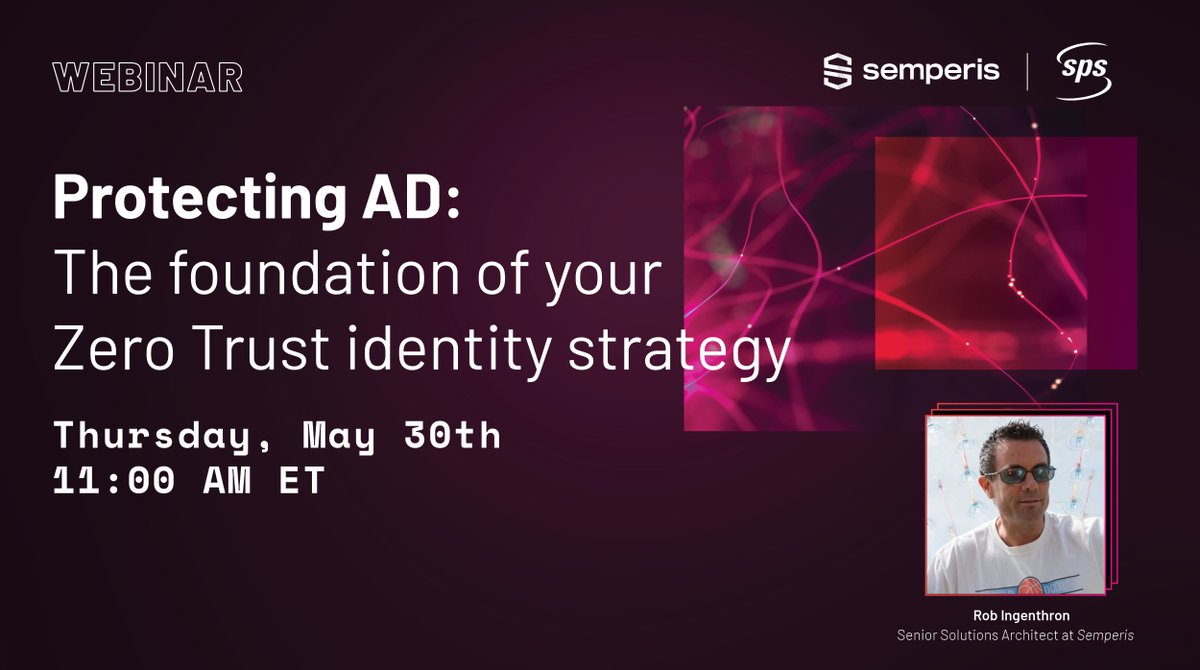 Join us and @spsnet_inc to hear valuable insights into safeguarding your org's #IdentityInfrastructure, including the top vulnerabilities we encounter in #ActiveDirectory, how to mitigate them with free tools, and the complications of #ADrecovery. us02web.zoom.us/webinar/regist…