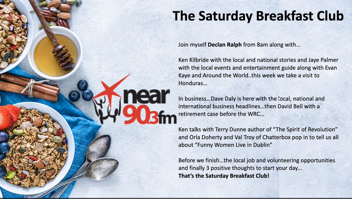 Declan Ralph (@declanralph) on Twitter photo At 8 The Saturday Breakfast Club <a href="/nearfm/">Near FM</a> <a href="/OdohertyOrla/">Orla Doherty - Writer</a> and @Valtroy of ChatterBoxx on "Funny Women" and then Terry Dunne author of The Spirit of Revolution along with myself and Evan Kaye <a href="/DaveDalyFM/">David Daly</a> <a href="/theHRdepartment/">David Bell</a> @JayeDublin and <a href="/kenkilb7/">Ken Kilbride</a> with local news, events and business At 8 The Saturday Breakfast Club <a href="/nearfm/">Near FM</a> <a href="/OdohertyOrla/">Orla Doherty - Writer</a> and @Valtroy of ChatterBoxx on "Funny Women" and then Terry Dunne author of The Spirit of Revolution along with myself and Evan Kaye <a href="/DaveDalyFM/">David Daly</a> <a href="/theHRdepartment/">David Bell</a> @JayeDublin and <a href="/kenkilb7/">Ken Kilbride</a> with local news, events and business
