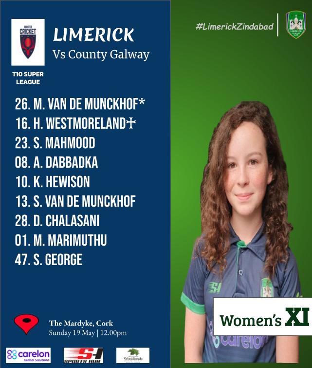 🗣LINEUPS!

A historic day for our club and a groundbreaking day for cricket in our union, our women’s team will play their first ever competitive match this Sunday.

Our line-up for our T10 Women’s Superleague clash with County Galway on Sunday! 🟢⚪️
#BreakingBoundaries