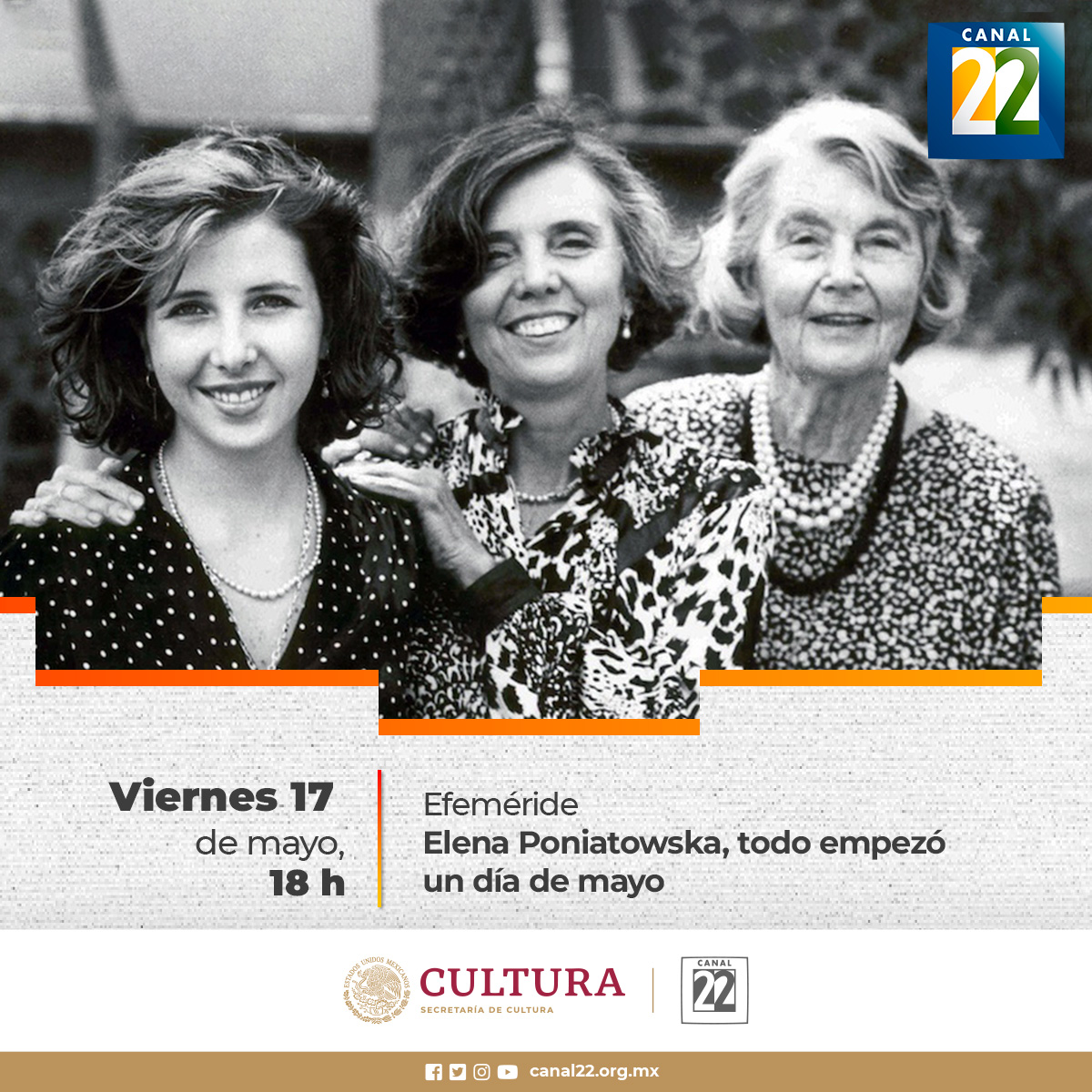 En el marco del natalicio de Elena Poniatowska, presentamos: 🎬'Elena Poniatowska, todo empezó un día de mayo', un documental que recolecta voces cercanas a la escritora para hablar de las distintas facetas en la vida de la periodista. 🕟Hoy, 18:00 h