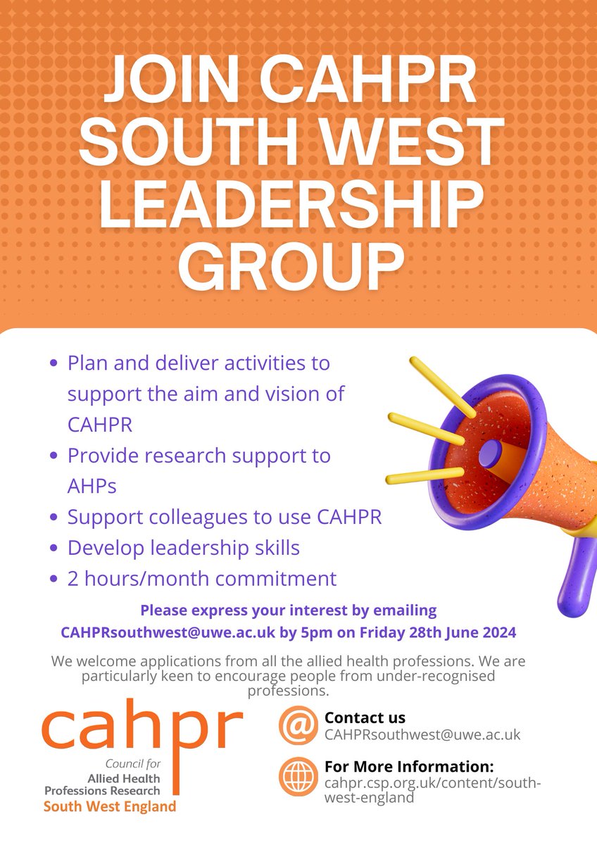 Would you like to be involved in CAHPR South West? If so, we would love to hear from you 😀 Check out the details 👇