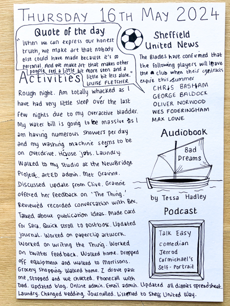 Thursday 16th May 2024 -  helenshaddock.blogspot.com/2024/05/thursd… #art #diary #drawing  #journal #helenshaddock #eatingdistress #ocd  #mentalhealth #recovery #autism  @N_B_Project  @grainne_gms @TalkEasyPod @SamFragoso @SelectedShorts @HalTheBlade @sheffunitedway
@IngoodNick17 
@BeastlyOli