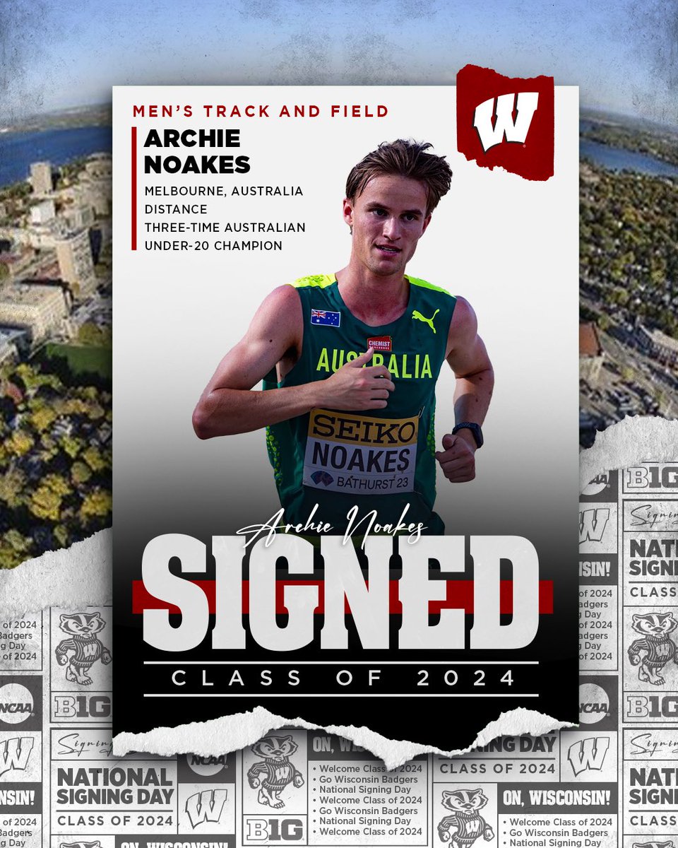 Help us welcome Archie Noakes to the #Badgers! ▪️ Three-time @AthsAust U-20 Champion ▪️ Two-time @WorldAthletics U-20 championships competitor ▪️17th at the U-20 @WorldAthletics Cross Country Championships #OnWisconsin