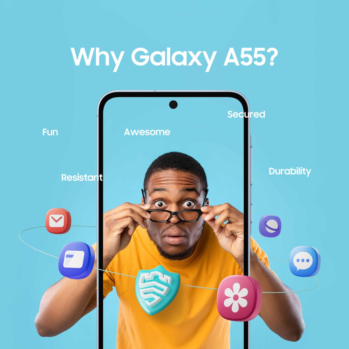 Curious why the #GalaxyA55 5G is your ultimate smartphone pick?

It's a powerhouse of specs, setting it apart from the rest.

From top-notch security to unmatched durability and performance, it's all about the fun and awesomeness!

#AwesomeLikeNeverbefore
#SamsungNigeria