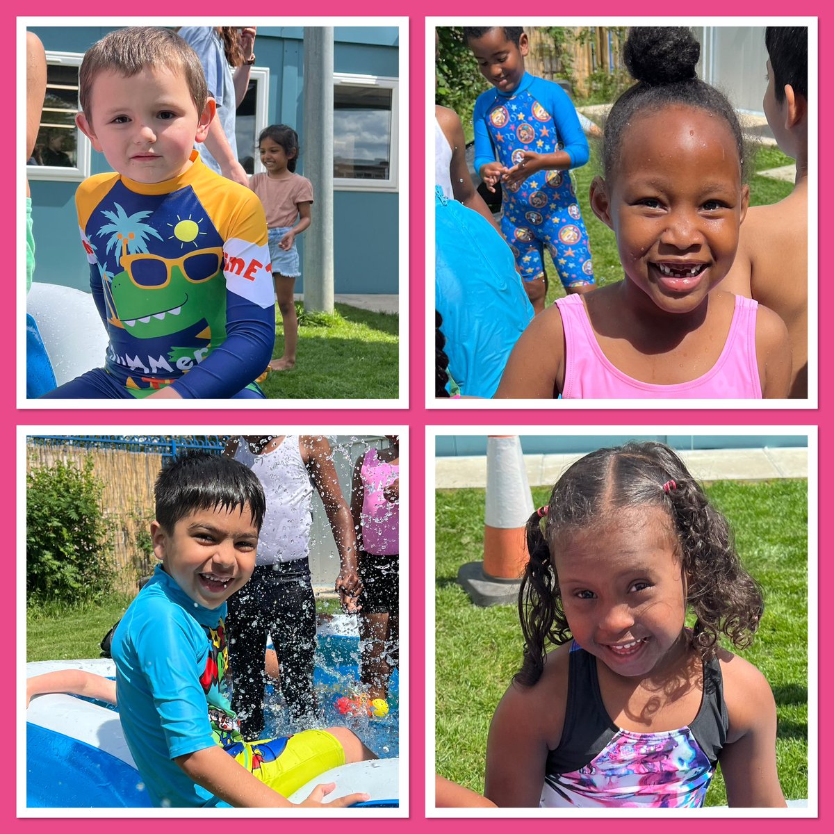 These are the smiles of joy you get when the pool comes out for splash time! Bumble Bees had a great time splashing each other and all the staff this afternoon for headteachers day ☀️ @RebeccaolleyTVI @TVInfants @AdamDobsonTVI