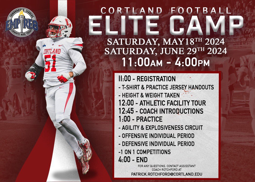 Luke Fifield (@luke_fifield) on Twitter photo Can’t wait to compete tomorrow at <a href="/CortlandFB/">SUNY Cortland Football</a> Elite Camp!!
<a href="/coach_foley1/">Nolan Foley</a>
<a href="/_CoachFitz/">Curt Fitzpatrick</a>
<a href="/CoachRotch/">Patrick Rotchford</a>
<a href="/CoachMeisse/">Coach_Meisse</a>
<a href="/KMHSFootball/">Kellenberg Firebird Football</a> Can’t wait to compete tomorrow at <a href="/CortlandFB/">SUNY Cortland Football</a> Elite Camp!!
<a href="/coach_foley1/">Nolan Foley</a>
<a href="/_CoachFitz/">Curt Fitzpatrick</a>
<a href="/CoachRotch/">Patrick Rotchford</a>
<a href="/CoachMeisse/">Coach_Meisse</a>
<a href="/KMHSFootball/">Kellenberg Firebird Football</a>