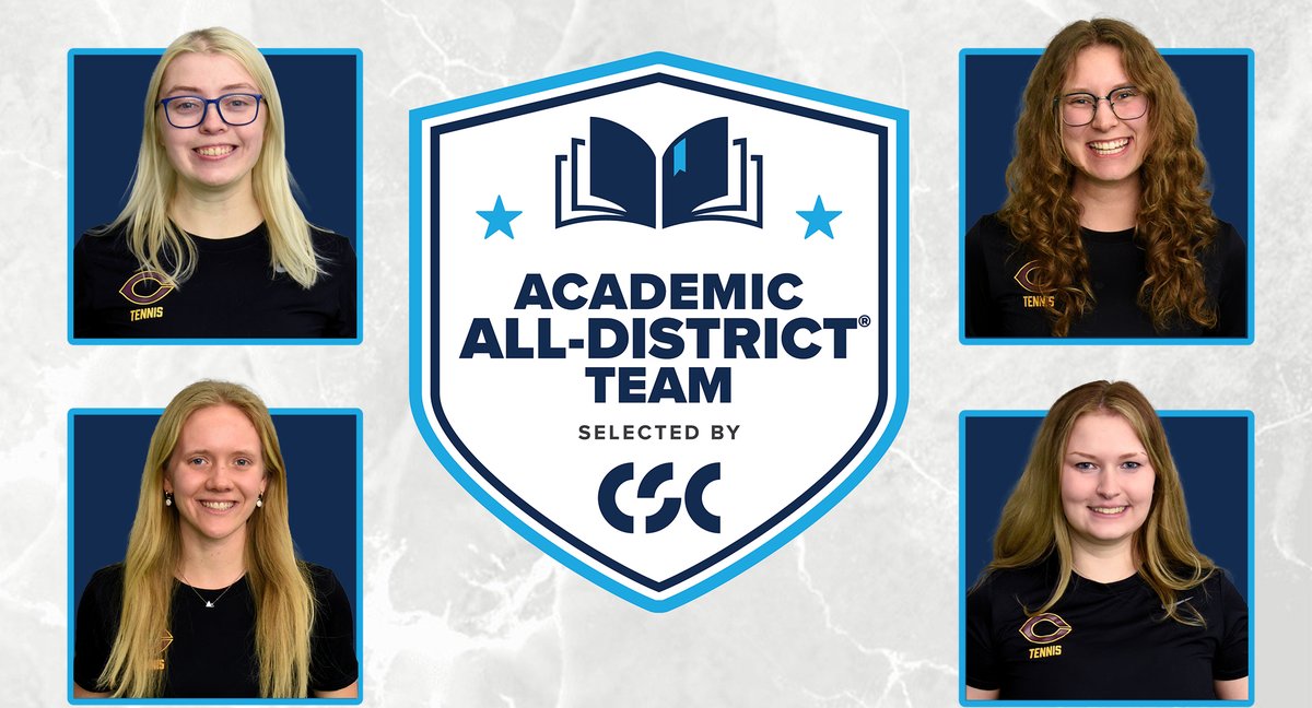 𝗔𝗖𝗔𝗗𝗘𝗠𝗜𝗖 𝗔𝗟𝗟-𝗗𝗜𝗦𝗧𝗥𝗜𝗖𝗧! Corngrats to women's tennis student-athletes Lizzie Allan, Erin Borchard, Anna Hacker & Mary Skorich, who all earned CSC Academic All-District honors. 𝗗𝗘𝗧𝗔𝗜𝗟𝗦: tinyurl.com/2yzhuzcs