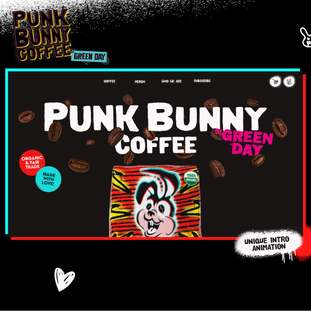 Have you seen the launch of <a href="/GreenDay/">Green Day</a>'s <a href="/punkbunnycoffee/">Punk Bunny Coffee</a> ?! We're stoked to announce that we partnered with the team to design &amp; build their e-commerce site!

✔️Custom intro sequence
✔️Punk-inspired styling 
✔️Easy product browsing

👉bit.ly/4bIWGle