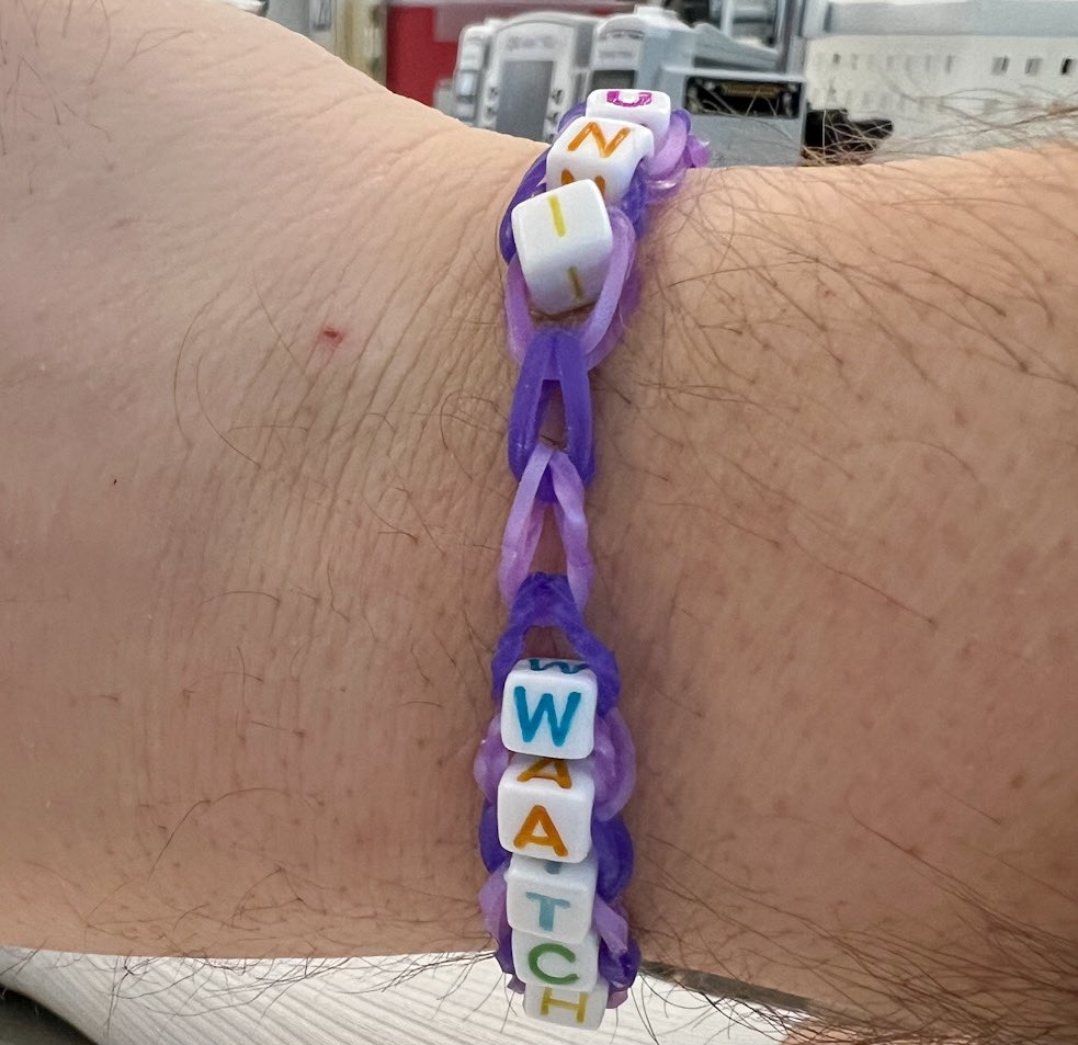 Wore my @UniWatch Tour shirt today but needed a splash of purple for the occasion too, so my daughter made me a custom bracelet. #PurpWalk24