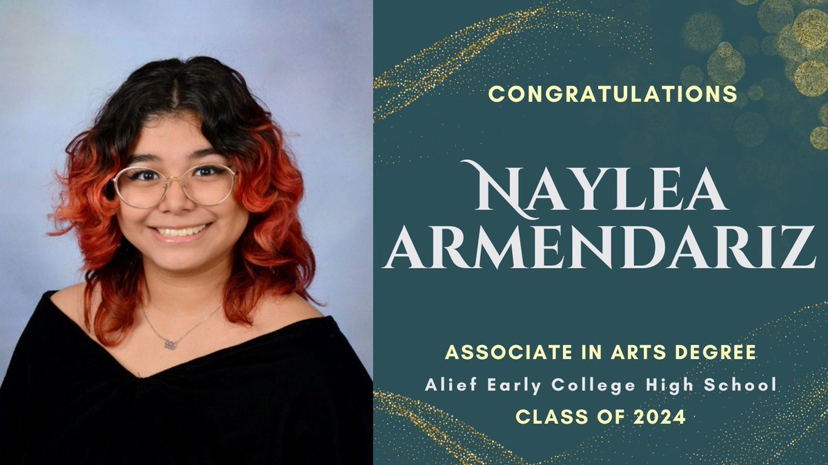 Recognizing Naylea Armendariz for our #aechsseniorspotlight. Naylea earned an Associate in Arts Degree and from HCC and will attend University of Houston-Downtown to study Psychology. Congratulations, Naylea!