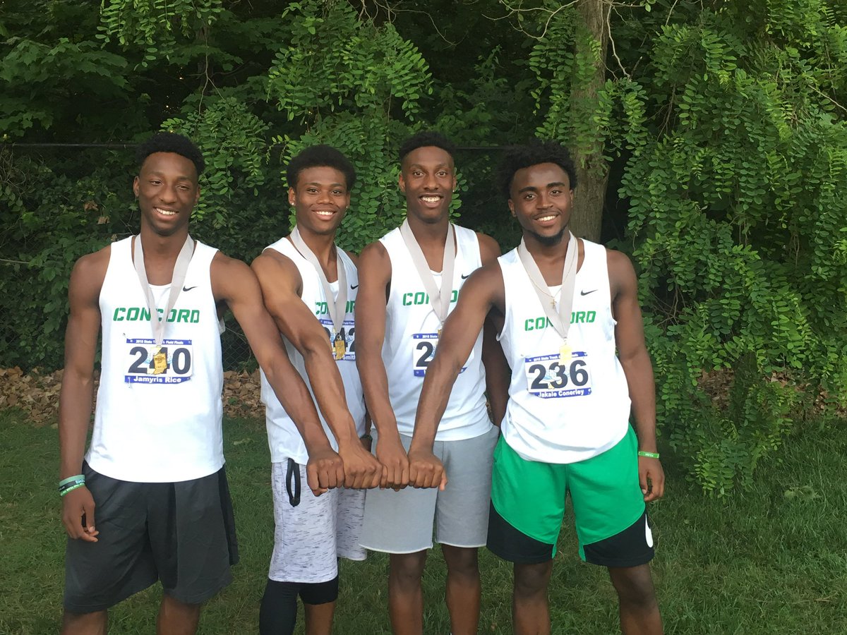 🚨🚨🚨Congrats to Char’Rese Breveard, Joe Moon, Simeon Lake and Jaron Thomas for setting the Concord school record in the 4x100 relay last night (42.30). This replaces the record set most previously by Jamyris Rice, Caleb Smith, Scooter Hayes and Jakale Conerley in 2018.