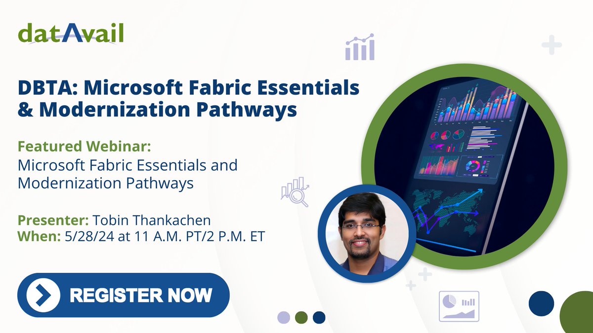 Does your organization have questions about #MicrosoftFabric and how it can fit into your data estate? Join Datavail and DBTA for a webinar on Microsoft Fabric, the all-in-one solution for streamlined #DataAnalytics. Register Today! bit.ly/3UPbVSP

#microsoftpartner